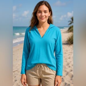 Fresh Produce XS Vibrant Blue Cotton Hoodie Pullover Lightweight Beach Travel ML